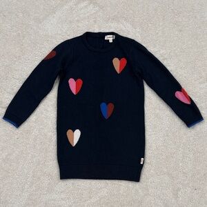 Catimini Girls 3T Navy Sweater Dress Multicolor Hearts